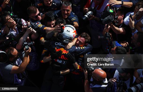 Race winner Max Verstappen of the Netherlands and Oracle Red Bull Racing celebrates in parc ferme during the F1 Grand Prix of Spain at Circuit de...