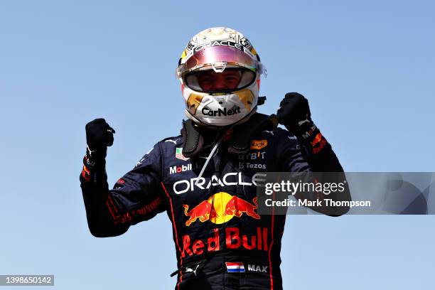 Race winner Max Verstappen of the Netherlands and Oracle Red Bull Racing celebrates in parc ferme during the F1 Grand Prix of Spain at Circuit de...