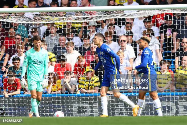 Kai Havertz of Chelsea celebrates after scoring their sides first goal during the Premier League match between Chelsea and Watford at Stamford Bridge...