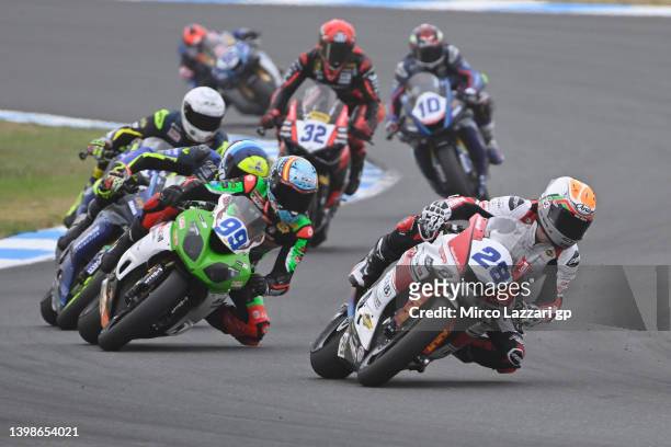 Glenn van Straalen of Netherlands and EAB Racing Team leads the field during the Supersport race 2during the FIM Superbike World Championship Estoril...