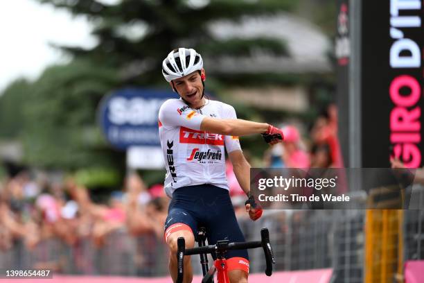 Giulio Ciccone of Italy and Team Trek - Segafredo celebrates at finish line as stage winner during the 105th Giro d'Italia 2022, Stage 15 a 177km...