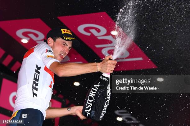 Giulio Ciccone of Italy and Team Trek - Segafredo celebrates at podium as stage winner during the 105th Giro d'Italia 2022, Stage 15 a 177km stage...