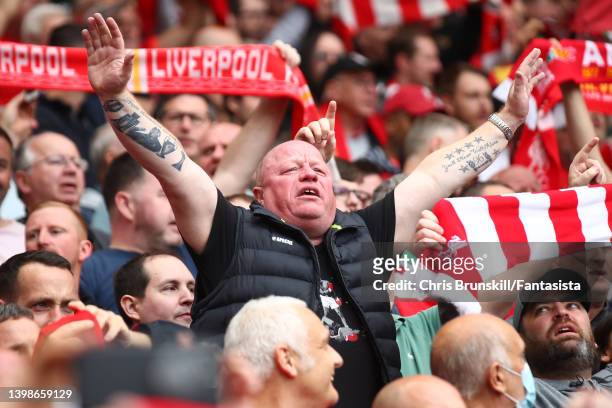 Liverpool fans support their team from The Kop during the Premier League match between Liverpool and Wolverhampton Wanderers at Anfield on May 22,...