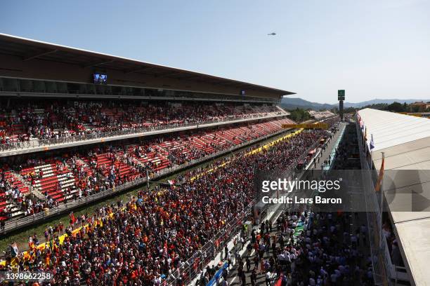 Fans flood the circuit for the podium celebrations during the F1 Grand Prix of Spain at Circuit de Barcelona-Catalunya on May 22, 2022 in Barcelona,...