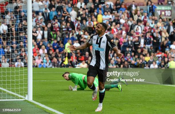 Callum Wilson of Newcastle United celebrates after scoring his second goal during the Premier League match between Burnley and Newcastle United at...