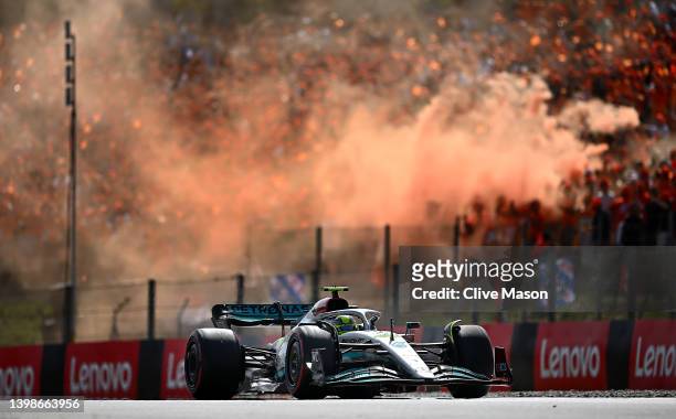 Lewis Hamilton of Great Britain driving the Mercedes AMG Petronas F1 Team W13 on track during the F1 Grand Prix of Spain at Circuit de...