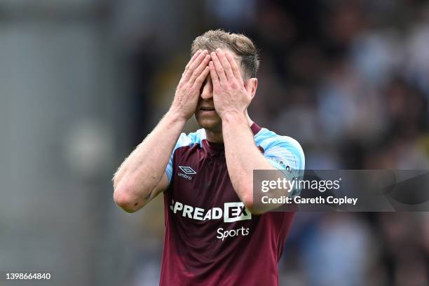 Ashley Barnes of Burnley reacts during the Premier League match between Burnley and Newcastle United at Turf Moor on May 22, 2022 in Burnley, England.