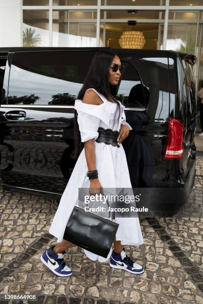 Naomi Campbell is seen arriving at Hotel Martinez during the 75th annual Cannes film festival at on May 22, 2022 in Cannes, France.