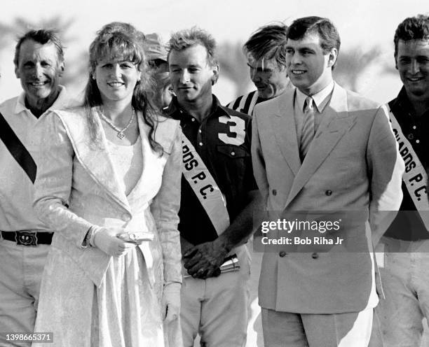 Sarah, Duchess of York, and her husband, Prince Andrew, Duke of York at the Empire Polo Club during U.S.visit, circa March 3, 1988 in Indio,...