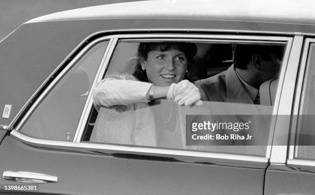 Sarah, Duchess of York, and her husband, Prince Andrew, Duke of York leave the Empire Polo Club after visit during U.S.visit, circa March 3, 1988 in...
