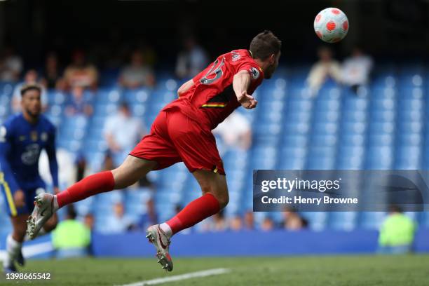 Dan Gosling of Watford FC scores their sides first goal during the Premier League match between Chelsea and Watford at Stamford Bridge on May 22,...