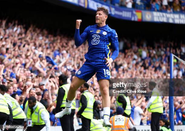Ross Barkley of Chelsea celebrates after scoring their sides second goal during the Premier League match between Chelsea and Watford at Stamford...