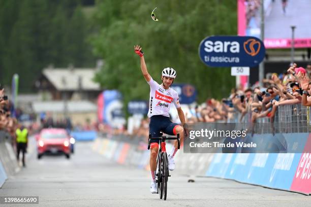 Giulio Ciccone of Italy and Team Trek - Segafredo celebrates at finish line as stage winner during the 105th Giro d'Italia 2022, Stage 15 a 177km...