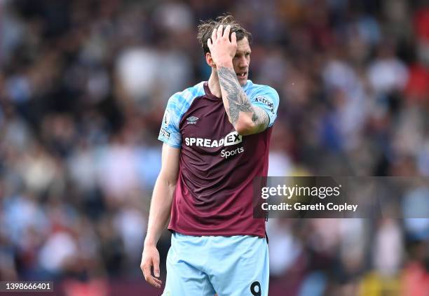 Wout Weghorst of Burnley reacts during the Premier League match between Burnley and Newcastle United at Turf Moor on May 22, 2022 in Burnley, England.