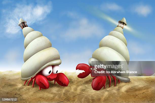 digital drawing of two crabs with hat - blanco color stock-grafiken, -clipart, -cartoons und -symbole