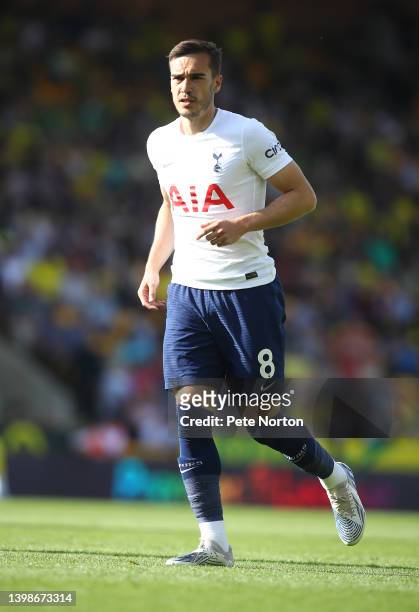 Harry Winks of Tottenham Hotspur in action during the Premier League match between Norwich City and Tottenham Hotspur at Carrow Road on May 22, 2022...