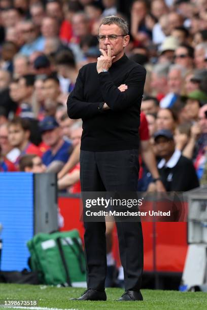 Interim Manager Ralf Rangnick of Manchester United watches from the touchline during the Premier League match between Crystal Palace and Manchester...