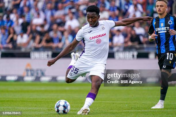 Marco Kana of RSC Anderlecht during the Jupiler Pro League match between Club Brugge and RSC Anderlecht at Jan Breydel Stadium on May 22, 2022 in...