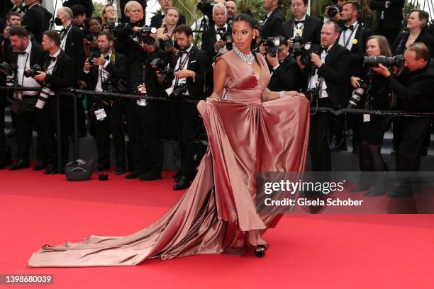 Ayem Nour attends the screening of "Forever Young " during the 75th annual Cannes film festival at Palais des Festivals on May 22, 2022 in Cannes,...