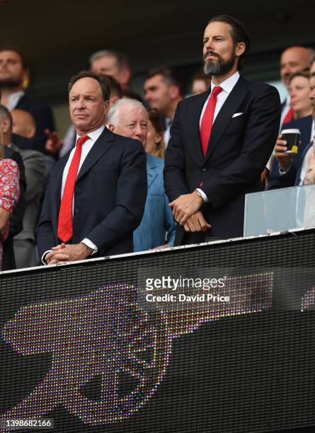 Arsenal Directors Tim Lewis and Josh Kroenke during the Premier League match between Arsenal and Everton at Emirates Stadium on May 22, 2022 in...