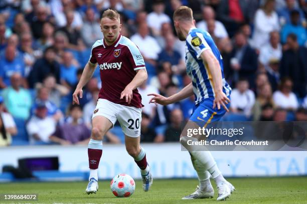 Jarrod Bowen of West Ham attacks during the Premier League match between Brighton & Hove Albion and West Ham United at American Express Community...