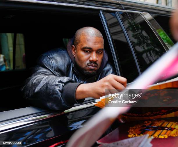 Kanye West arrives at the Balenciaga show on May 22, 2022 in New York City.