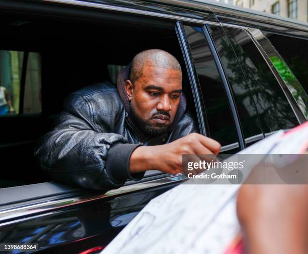 Kanye West arrives at the Balenciaga show on May 22, 2022 in New York City.