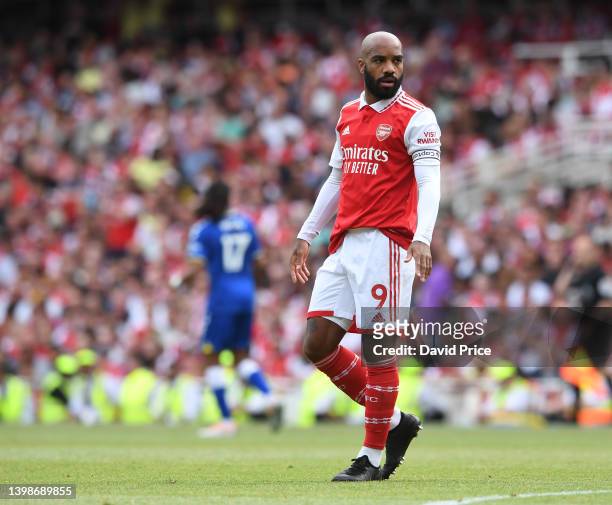 Alexandre Lacazette of Arsenal during the Premier League match between Arsenal and Everton at Emirates Stadium on May 22, 2022 in London, England.