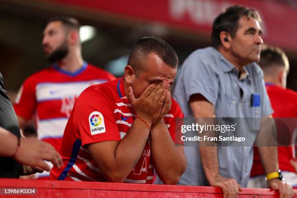 Granada CF fan reacts during the LaLiga Santander match between Granada CF and RCD Espanyol at Nuevo Estadio de Los Carmenes on May 22, 2022 in...