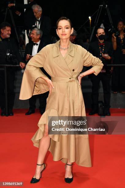 Emilia Schüle attends the screening of "November " during the 75th annual Cannes film festival at Palais des Festivals on May 22, 2022 in Cannes,...