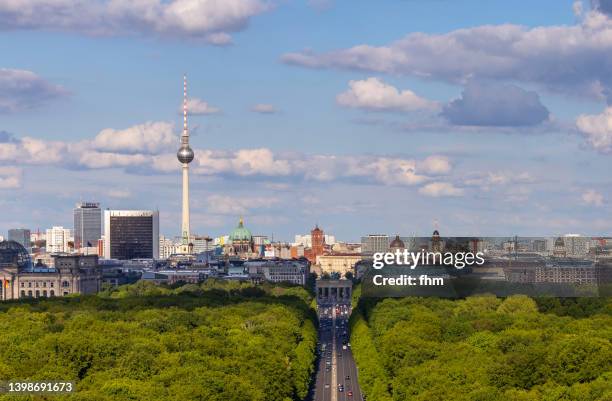 berlin skyline with brandenburg gate and television tower (germany) - brandenburg gate bildbanksfoton och bilder