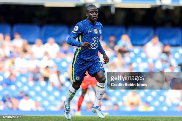 Ngolo Kante of Chelsea during the Premier League match between Chelsea and Watford at Stamford Bridge on May 22, 2022 in London, England.