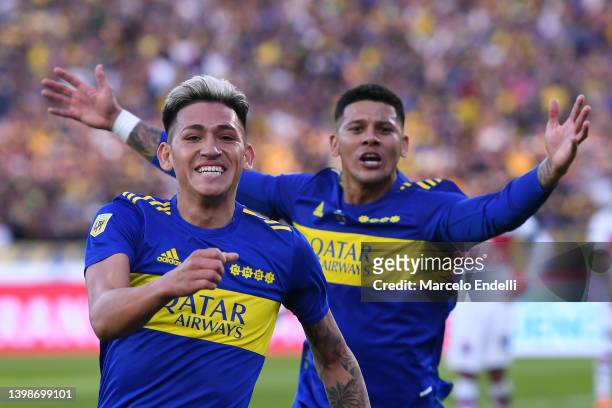 Luis Vázquez of Boca Juniors celebrates after scoring the third goal of his team during the final match of the Copa de la Liga 2022 between Boca...