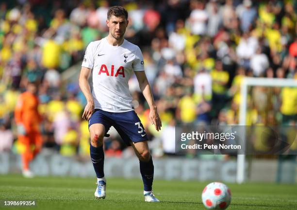 Ben Davies of Tottenham Hotspur in action during the Premier League match between Norwich City and Tottenham Hotspur at Carrow Road on May 22, 2022...