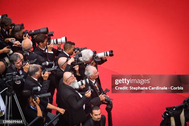 General view with photographers during the screening of "Forever Young " during the 75th annual Cannes film festival at Palais des Festivals on May...