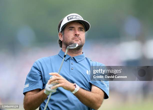 Bubba Watson of The United States plays his second shot on the second hole during the final round of the 2022 PGA Championship at Southern Hills...