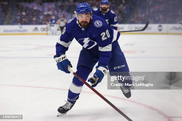 Nicholas Paul of the Tampa Bay Lightning skates against the Florida Panthers during the first period in Game Three of the Second Round of the 2022...