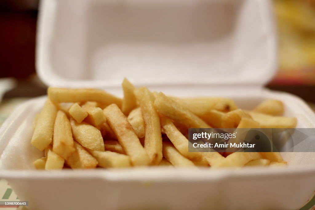 Con Container Fries French Fries Serving In A Disposable Food Container High-Res Stock ...