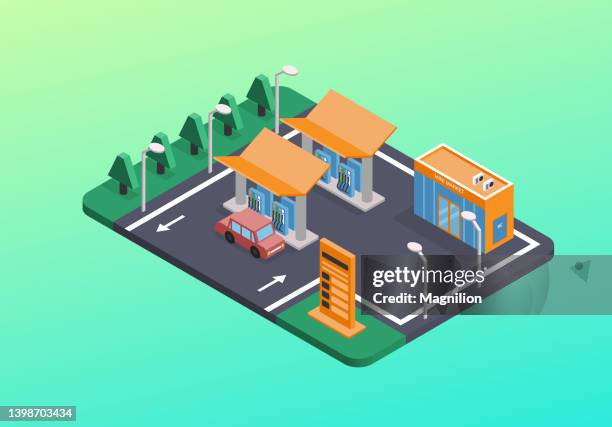 gas station isometric vector - refill station stock illustrations