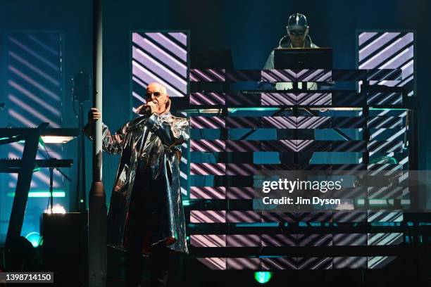 Neil Tennant and Chris Lowe of Pet Shop Boys perform live on stage at The O2 Arena during the Dreamworld tour on May 22, 2022 in London, England.