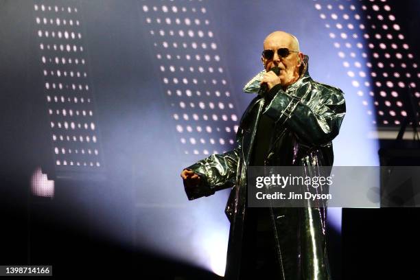 Neil Tennant of Pet Shop Boys performs live on stage at The O2 Arena during the Dreamworld tour on May 22, 2022 in London, England.