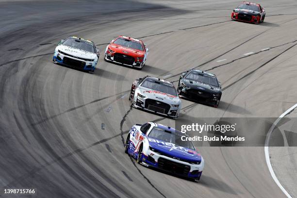 Landon Cassill, driver of the Shelton Energy Solutions Chevrolet, Cole Custer, driver of the HaasTooling.com Ford, Todd Gilliland, driver of the...