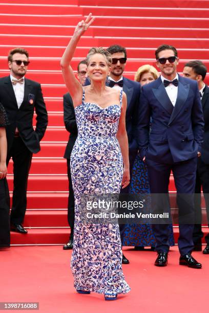 Sharon Stone attends the screening of "Forever Young " during the 75th annual Cannes film festival at Palais des Festivals on May 22, 2022 in Cannes,...