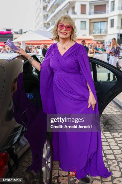 Amanda Lear is seen at the Martinez Hotel during the 75th annual Cannes film festival on May 22, 2022 in Cannes, France.