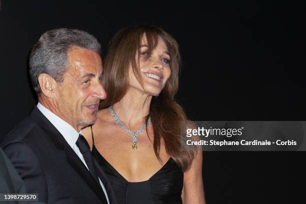 Nicolas Sarkozy and Carla Bruni attend the annual Kering "Women in Motion" awards at Place de la Castre on May 22, 2022 in Cannes, France.