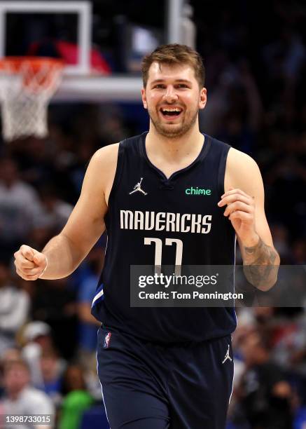 Luka Doncic of the Dallas Mavericks reacts to a play during the second quarter against the Golden State Warriors in Game Three of the 2022 NBA...