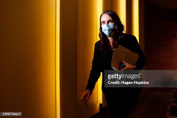 Prime Minister Jacinda Ardern makes an exit after a post cabinet press conference at Parliament on May 23, 2022 in Wellington, New Zealand. Prime...