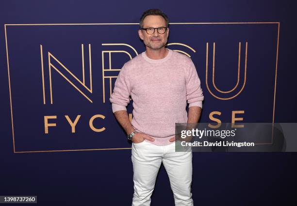 Christian Slater attends the NBCU FYC House "Dr. Death" carpet at NBCU FYC House on May 22, 2022 in Los Angeles, California.