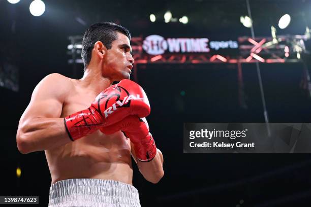 Jorge Cota looks on prior to the Super Welterweight bout against Yoelvis Gomez during a Premier Boxing Champions card at Gila River Arena on May 21,...