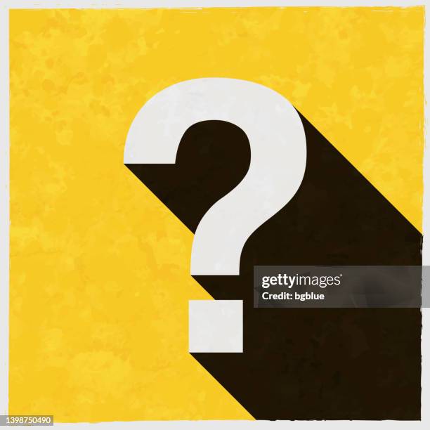 question mark. icon with long shadow on textured yellow background - question mark background vector stock illustrations